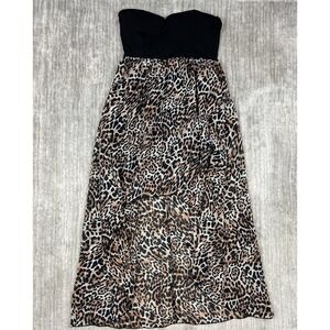 Velvet Room Dress Womens Large‎ Black Leopard High Low Strapless Sweetheart Maxi
